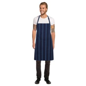 Chef Works Presidio Navy Satin Stripe Bib Apron