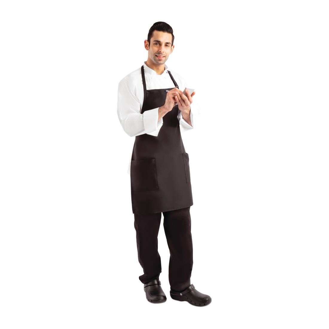 Chef Works Two Patch Pocket Bib Apron Black - Image 2