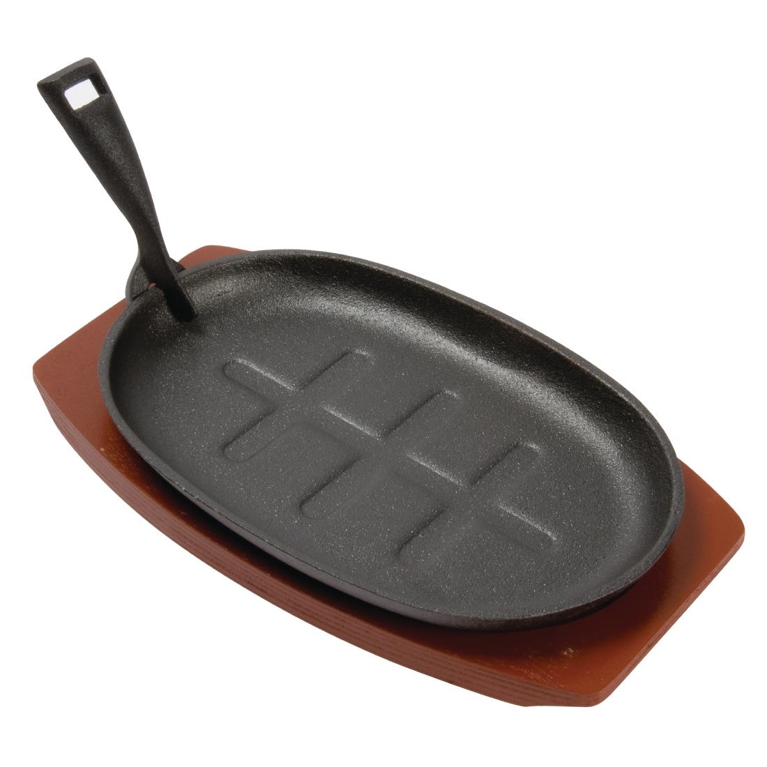 Olympia Cast Iron Oval Sizzler with Wooden Stand 280mm - Image 2