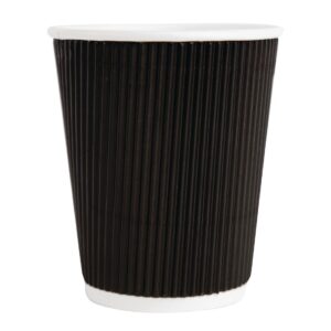 Fiesta Disposable Coffee Cups Ripple Wall Black 225ml / 8oz (Pack of 25)