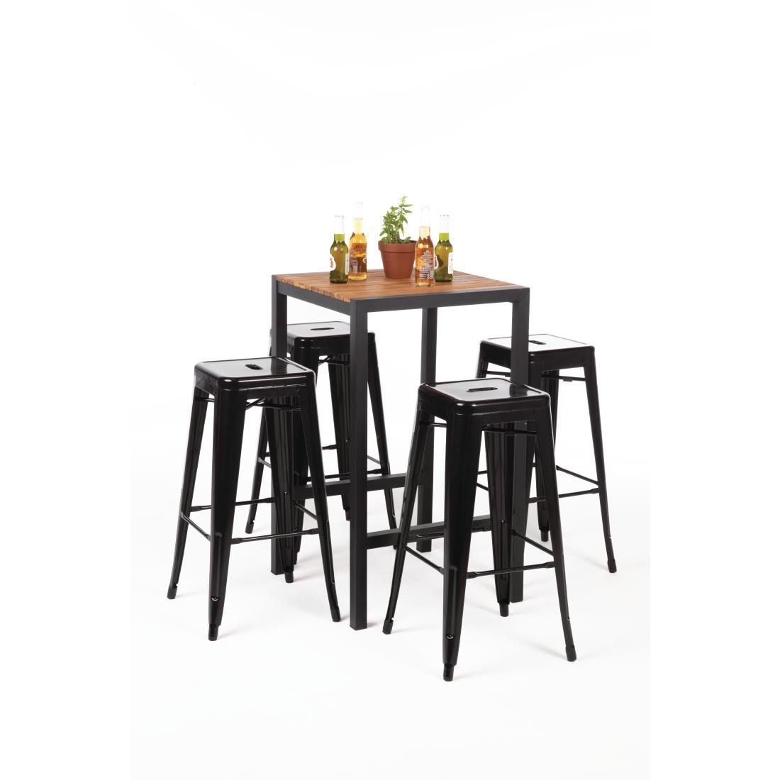 Bolero Square Steel and Acacia Bar Table 600mm - Image 8