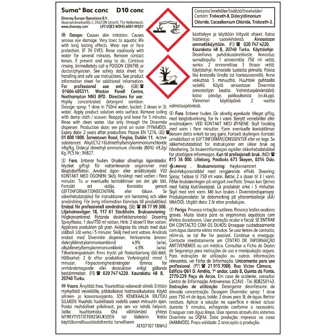 Suma Bac D10 Cleaner and Disinfectant Super Concentrate 1.5Ltr (4 Pack) - Image 2