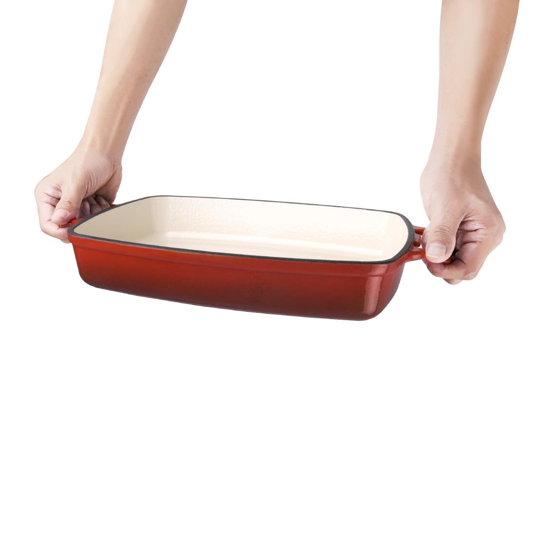 Vogue Red Rectangular Cast Iron Dish 2.8Ltr - Image 3