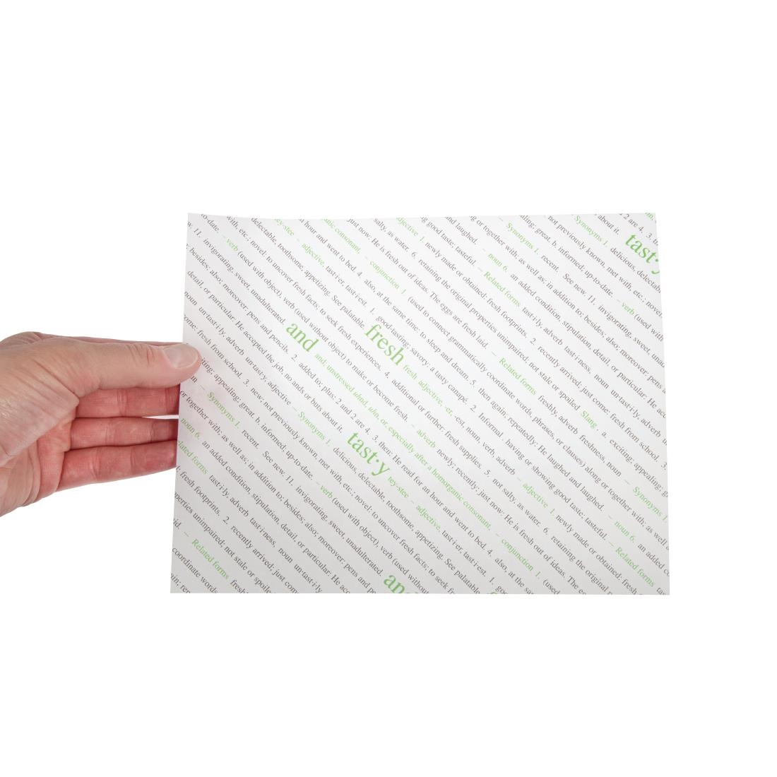 Greaseproof Paper Sheets Fresh and Tasty Print 255 x 203mm (Pack of 500)