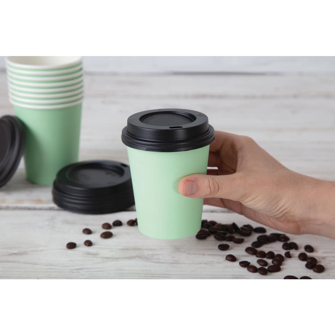 Fiesta Disposable Coffee Cups Single Wall Turquoise 225ml / 8oz (Pack of 1000) - Image 4