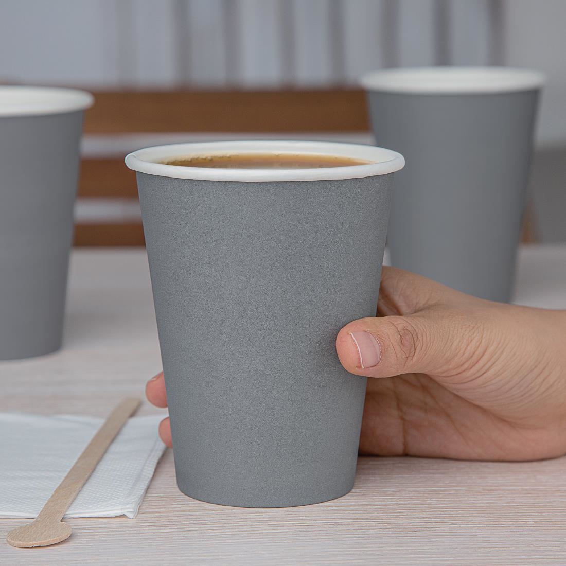Fiesta Disposable Coffee Cups Single Wall Charcoal 340ml / 12oz (Pack of 50) - Image 3