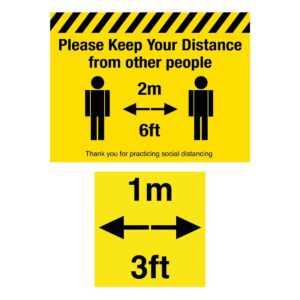 Please Keep Your Distance Social Distancing 1m and 2m Floor Graphic Bundle 400 x 300mm