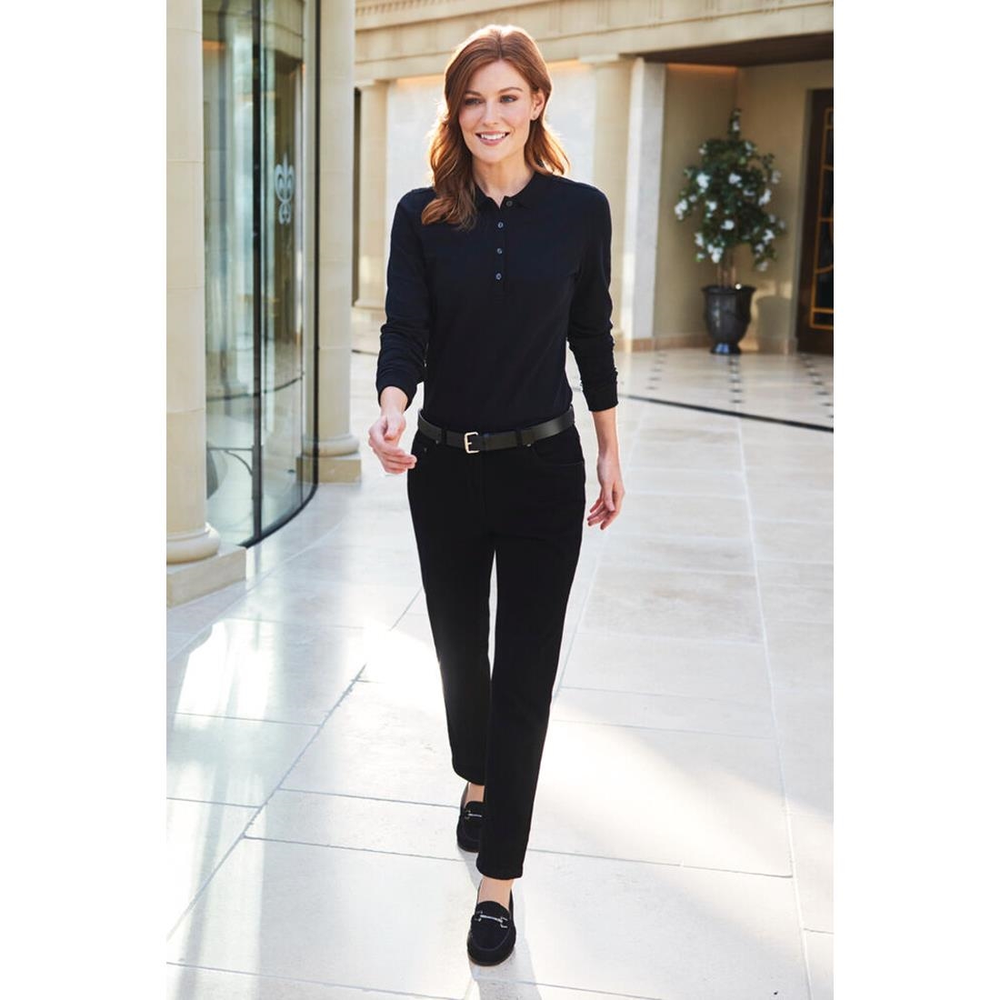 Brook Taverner Anna Womens Long Sleeve Polo Shirt Black Size 2XL - Image 2