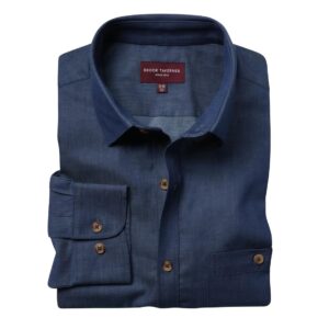 Brook Taverner Mens Jasper Long Sleeve Chambray Shirt Navy 15 1/2"