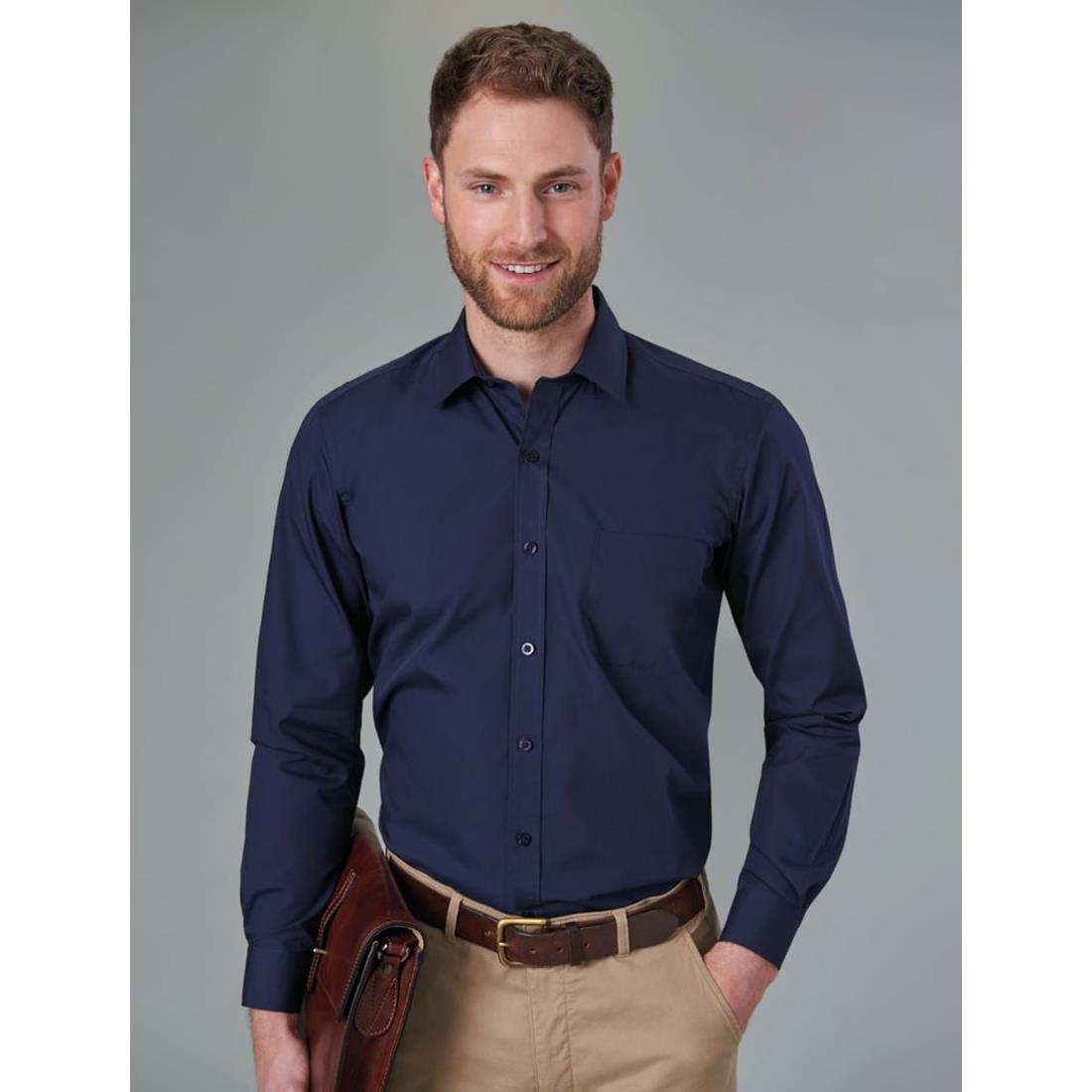 Brook Taverner Mens Long Sleeve Rapino Shirt Navy 15 1/2" - Image 2