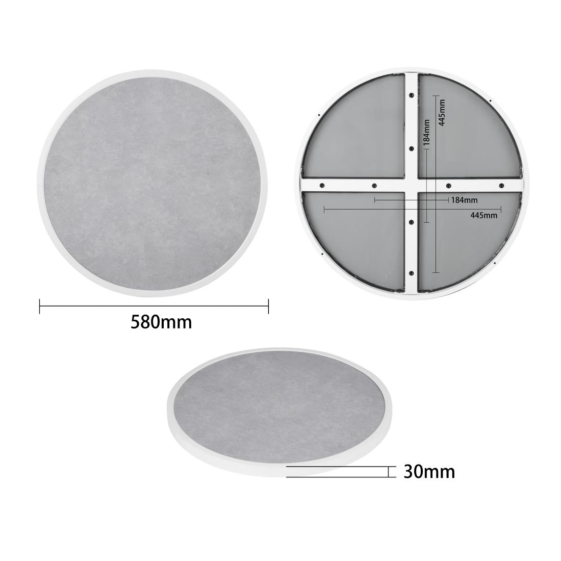 Bolero Fibre Glass Round Table Top Grey Stone Effect 580mm - Image 4