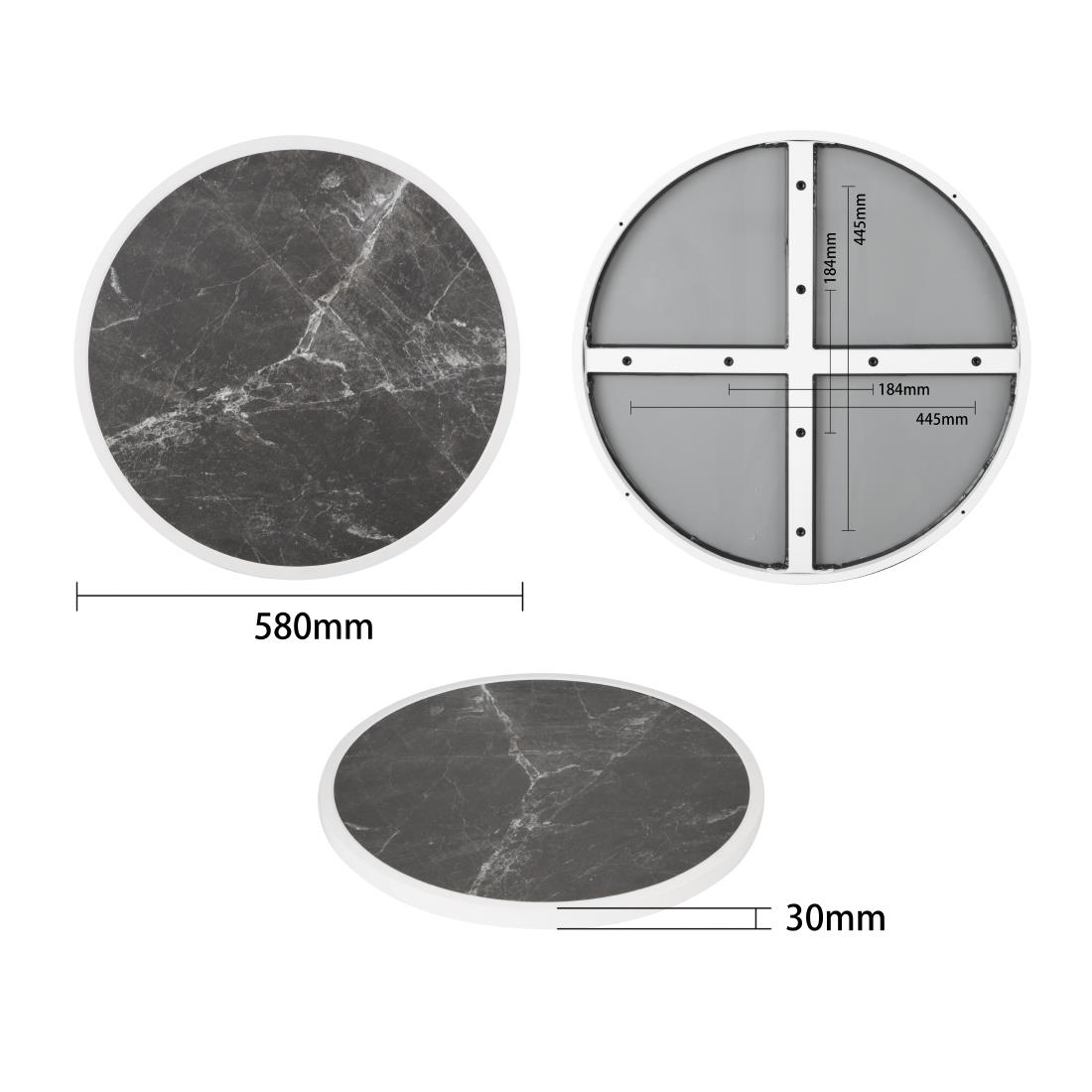 Bolero Fibre Glass Round Table Top Dark Granite Effect 580mm - Image 4
