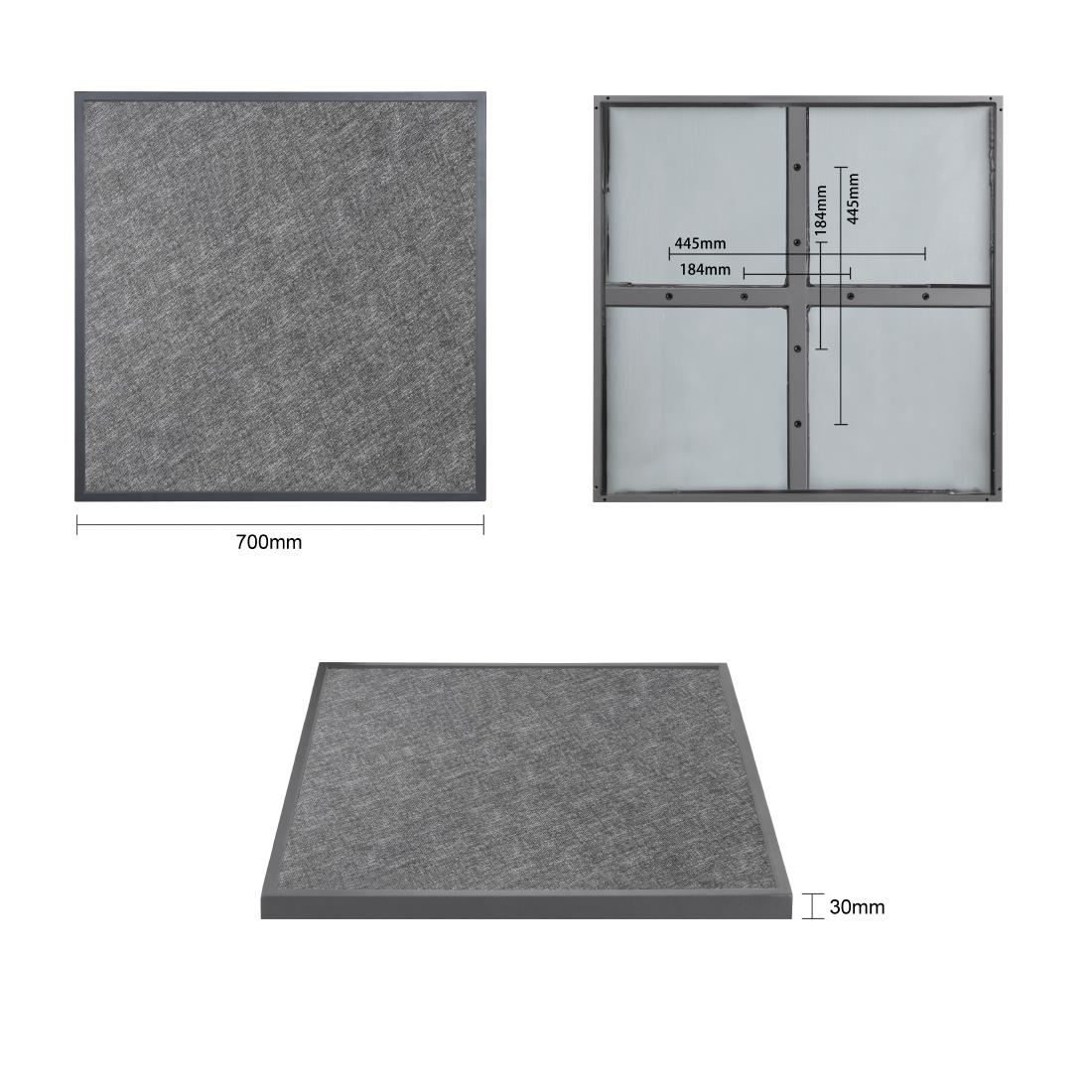 Bolero Black Brushed Mix Outdoor Tempered Glass Table Top Square Grey Trim 700mm - Image 6