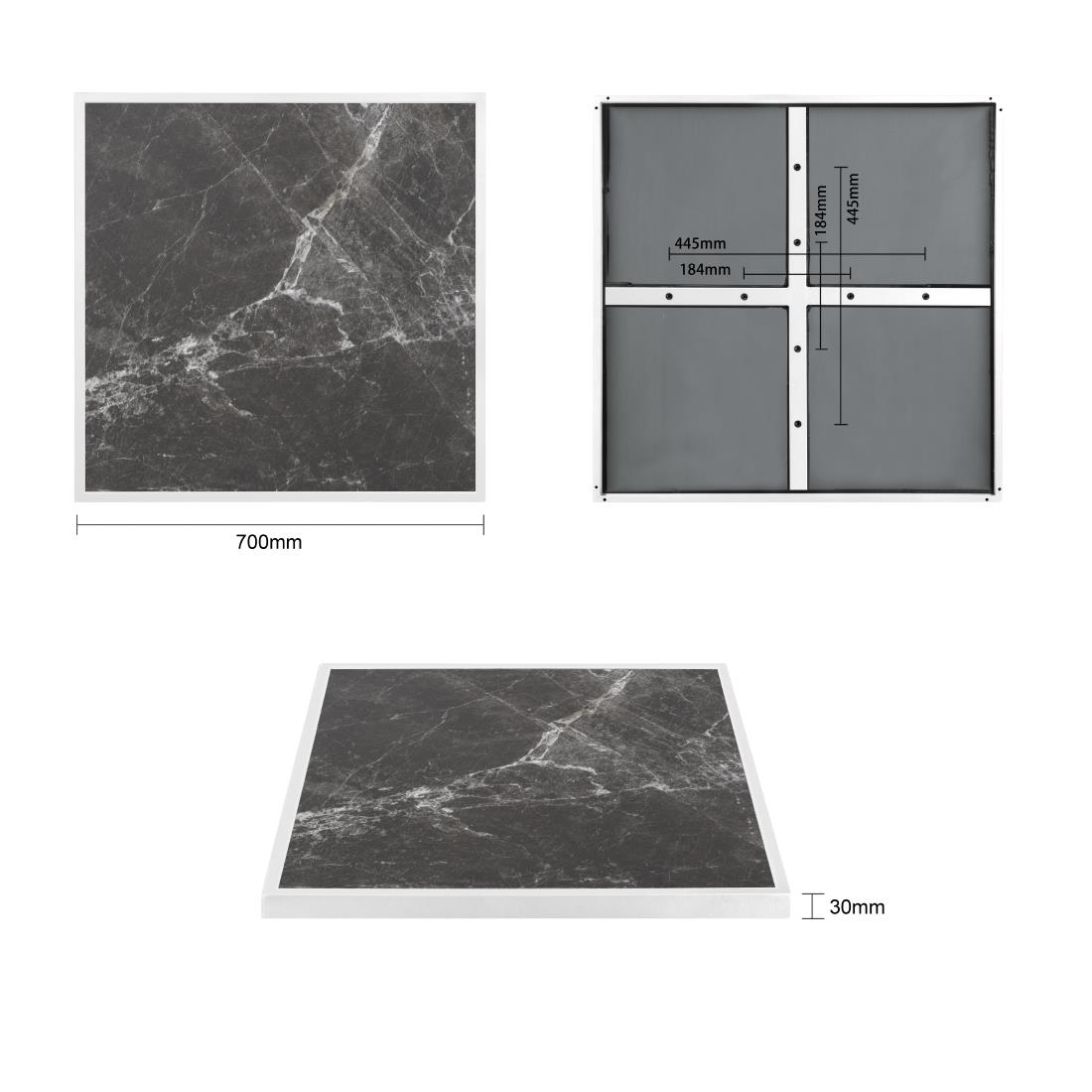 Bolero Dark Granite Effect Outdoor Tempered Glass Table Top White Trim 700mm - Image 6