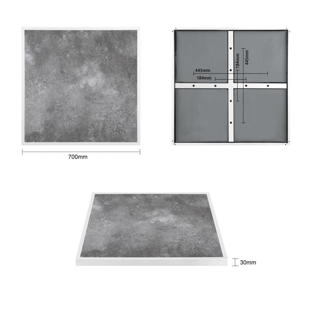 Bolero Dark Stone Effect Outdoor Tempered Glass Table Top White Trim - 700mm - Image 6