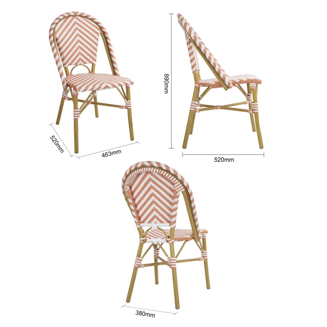 Bolero Parisian Style Rattan Side Chair Coral (2 Pack) - Image 7
