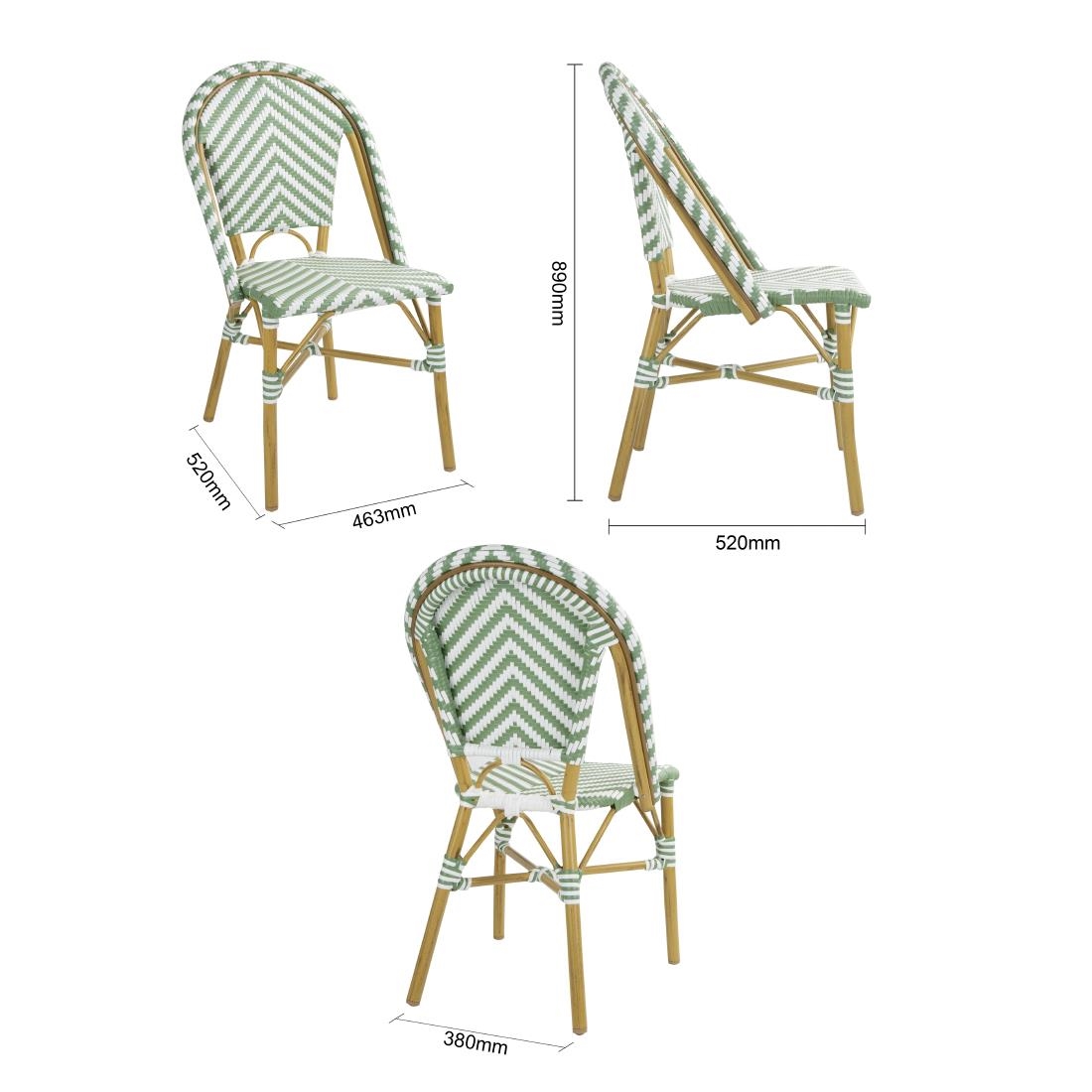 Bolero Parisian Style Rattan Side Chair Light Green (2 Pack) - Image 7