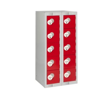 Ten Door Personal Effects Locker Red Four-Digit Lock