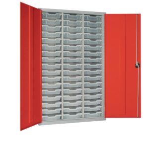 51 Tray High-Capacity Storage Cupboard - Red with Transparent Trays
