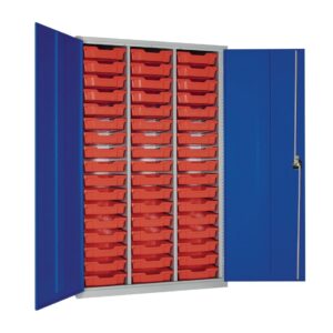 51 Tray High-Capacity Storage Cupboard - Blue with Red Trays