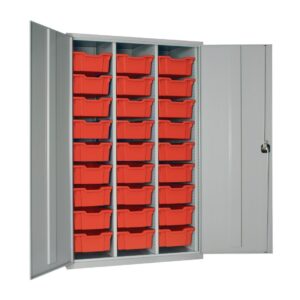 27 Tray High-Capacity Storage Cupboard - Grey with Red Trays