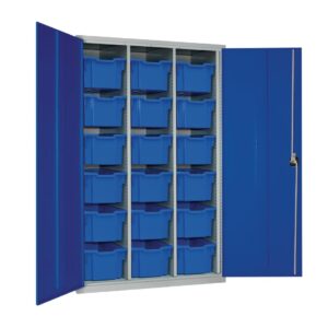 18 Tray High-Capacity Storage Cupboard - Blue with Blue Trays