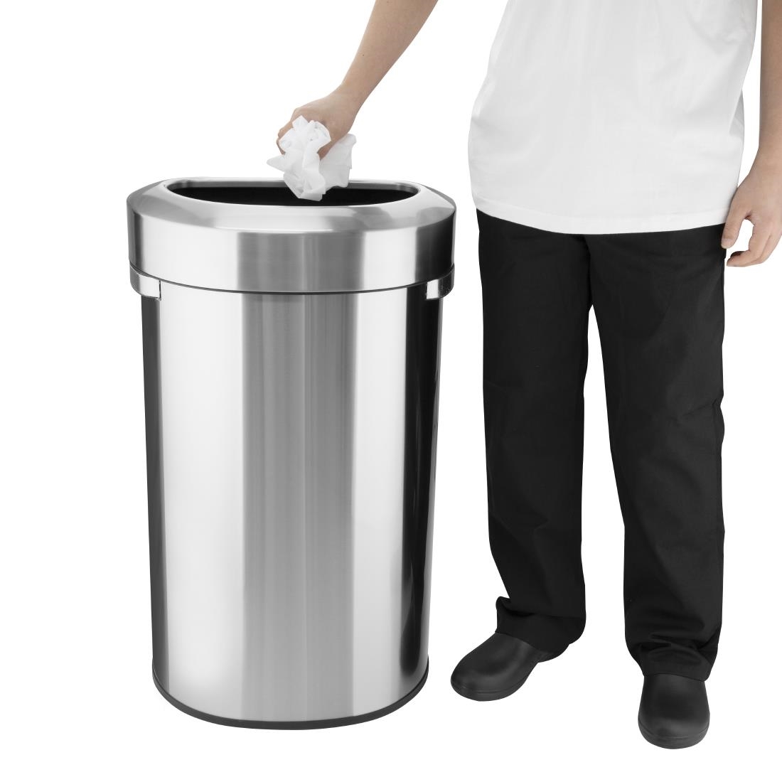 Bolero 'D' Shape Bin with Open Lid Brushed Steel 86Ltr - Image 6