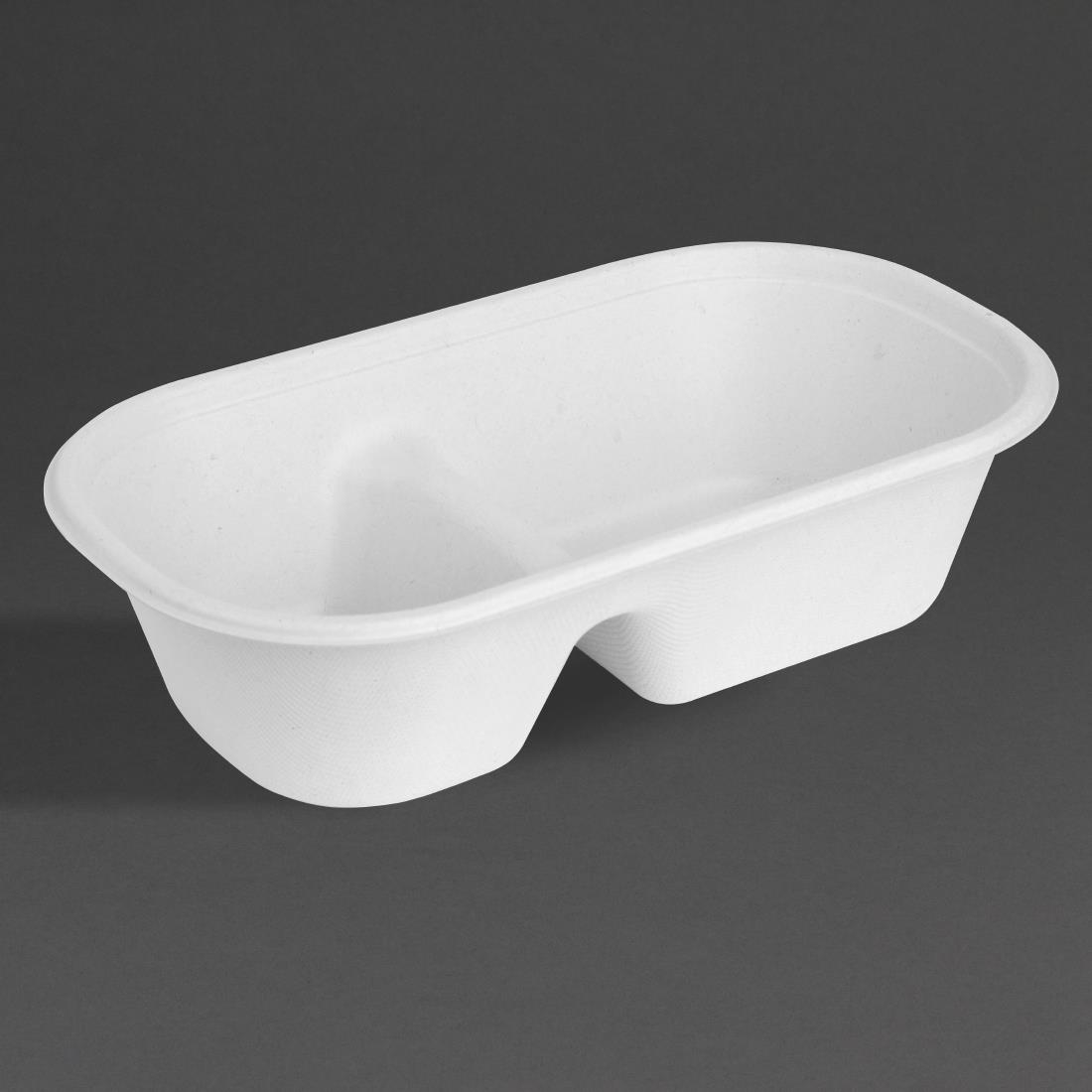 Fiesta Compostable Bagasse Oval 2-Compartment Container 900ml (100 Pack) - Image 2