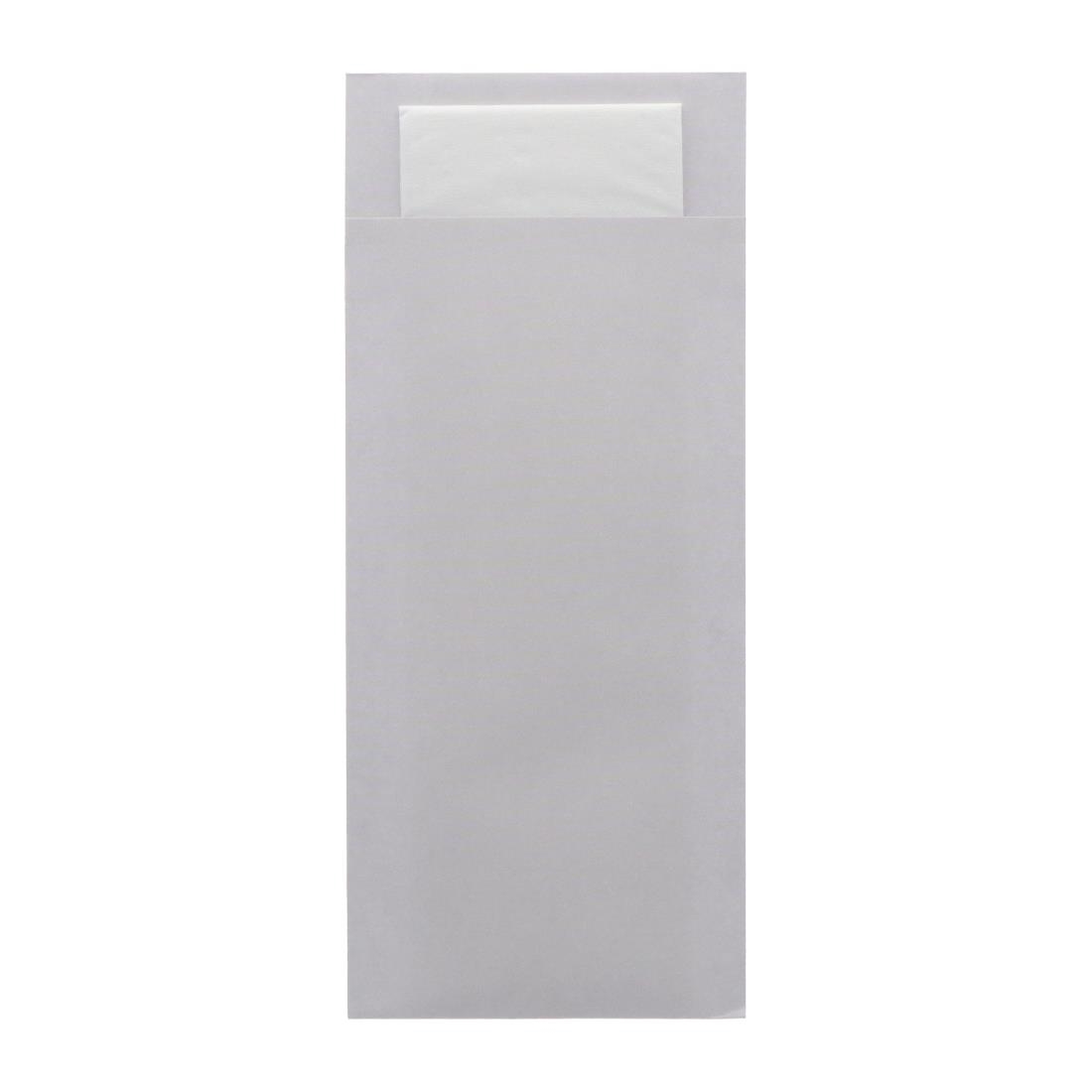 Europochette Classic Size Sea Salt Grey Cutlery Pouch with White 2ply Napkin (500 Pack)