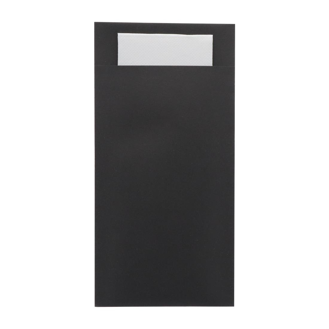 Europochette Royal Size Black Cutlery Pouch with White Soft 2ply Napkin (250 Pack)
