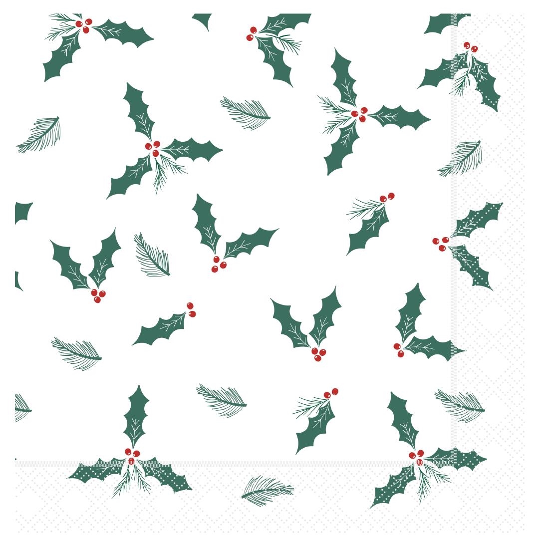 Swantex Lunch Napkin Jolly Holly 33x33cm 2ply 1/4 Fold (2000 pack)