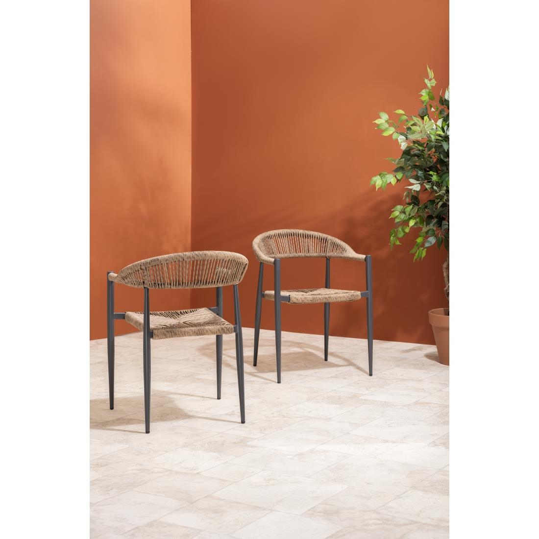 Bolero Eden PE Twist Rattan Outdoor Arm Chair Natural (4 Pack) - Image 7