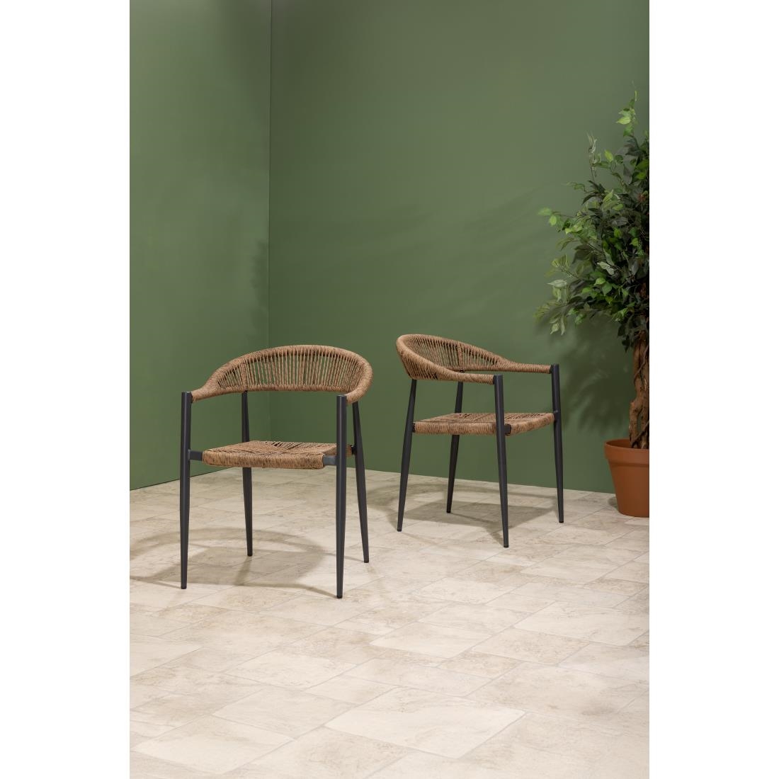 Bolero Eden PE Twist Rattan Outdoor Arm Chair Natural (4 Pack) - Image 9