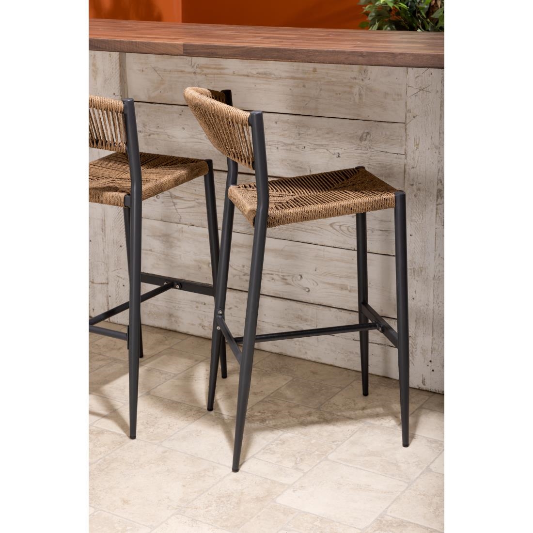Bolero Eden PE Twist Rattan Outdoor Bar Stools Natural (2 Pack) - Image 8