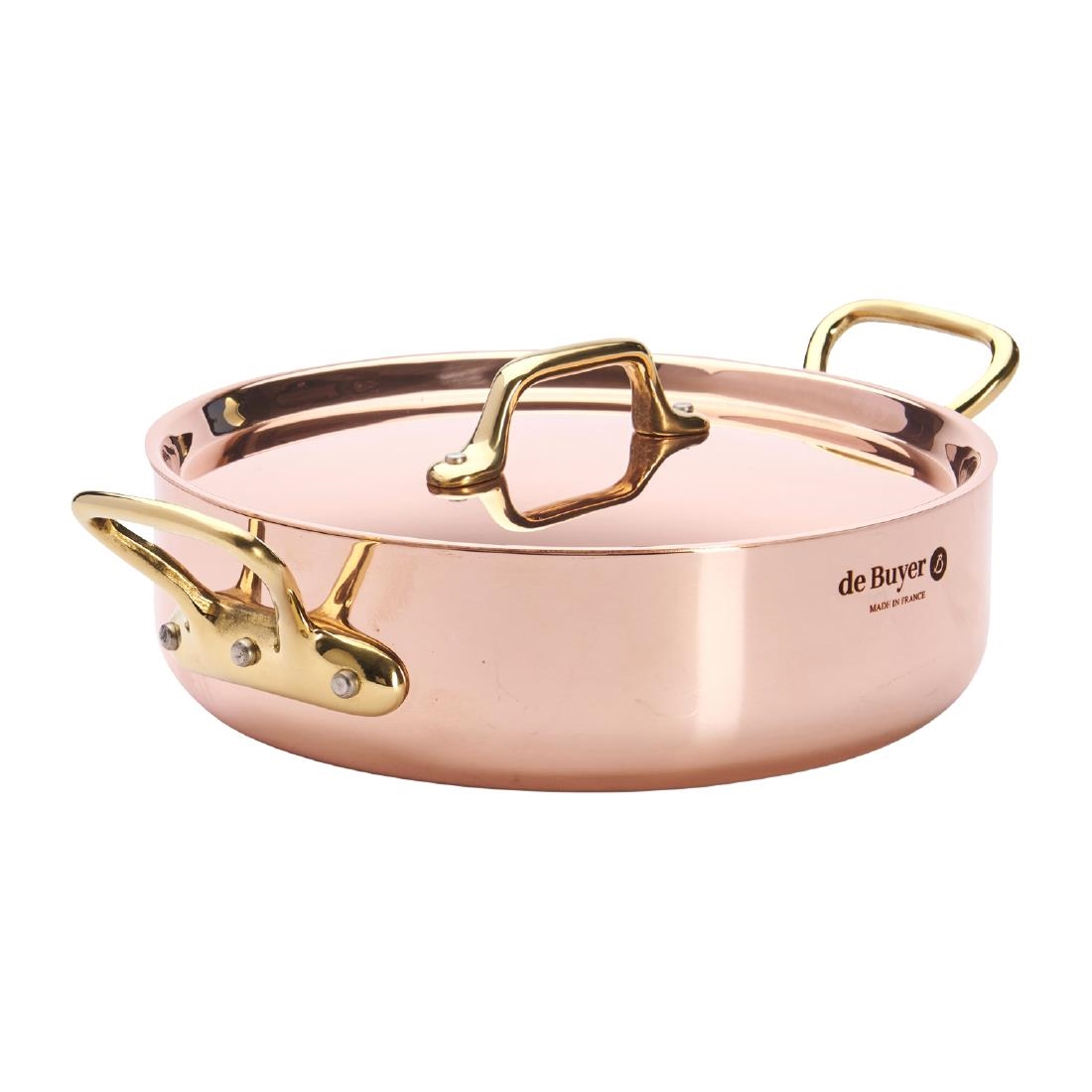 De Buyer Inocuivre Copper Saute Pan with Lid & Brass Handles 20cm