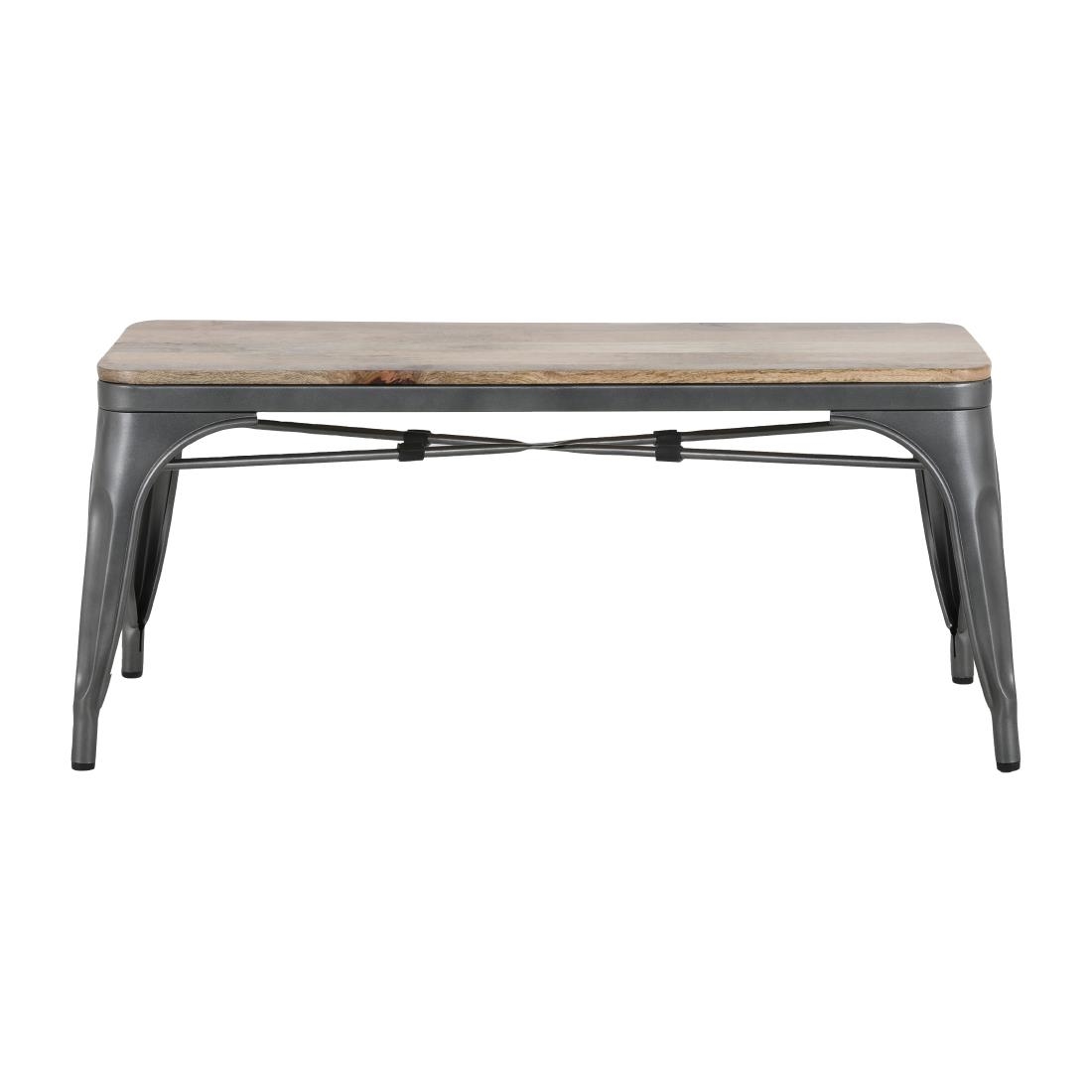 Bolero Bistro Indoor Bench Mango Wood & Gunmetal Frame 1000mm (2 Pack) - Image 2