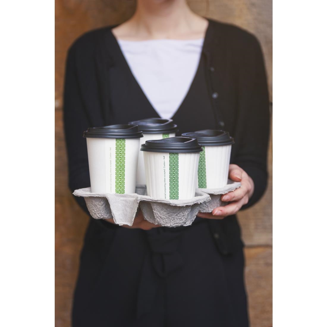 Vegware Moulded Pulp Fibre Splitable 4-Cup Carry Trays (160 Pack) - Image 3