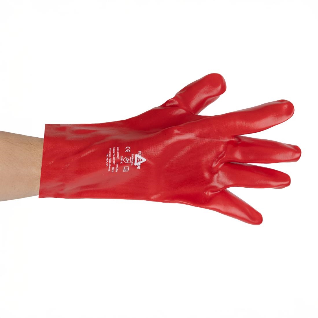 KeepSAFE PVC Coated Gauntlets Red 35cm Size 9 (12 Pack) - Image 2