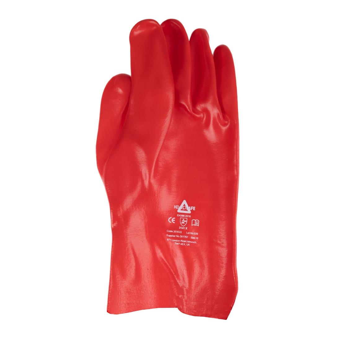 KeepSAFE PVC Coated Gauntlets Red 35cm Size 9 (12 Pack) - Image 4