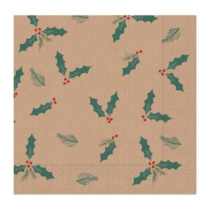 Swantex Lunch Napkin Kraft Jolly Holly 330x330mm (2000 Pack)