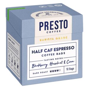 Presto Coffee Half Caf Espresso Coffee Bags Enveloped 8g (10 Pack)