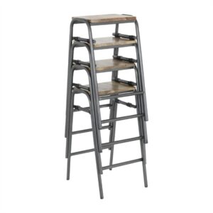 Bolero Cantina Compact Bar Stools with Mango Wood Seat Pad Gunmetal (4 Pack)