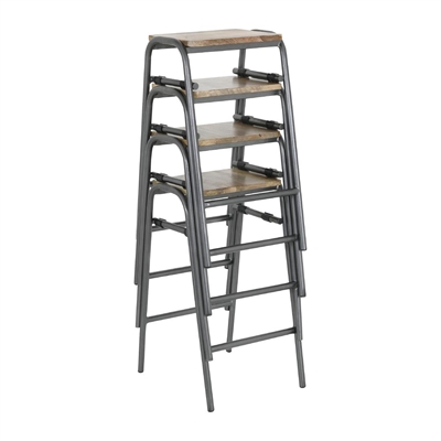 Bolero Cantina Compact Bar Stools with Mango Wood Seat Pad Gunmetal (4 Pack)