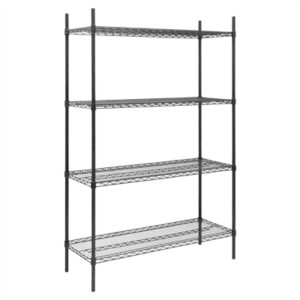 Nisbets Essentials Flat Pack 4 Shelf Unit Black Epoxy Coated 1830x1220x460mm