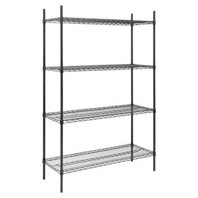Nisbets Essentials Flat Pack 4 Shelf Unit Black Epoxy Coated 1830x1220x460mm