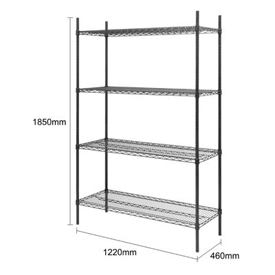 Nisbets Essentials Flat Pack 4 Shelf Unit Black Epoxy Coated 1830x1220x460mm - Image 8