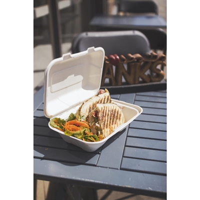 Vegware Nourish Moulded Fibre Clamshell Takeaway Boxes 9x6" (200 Pack) - Image 2