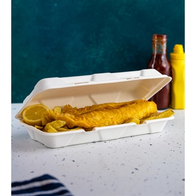 Vegware Nourish Moulded Fibre Clamshell Takeaway Boxes 12x6" (250 Pack) - Image 2