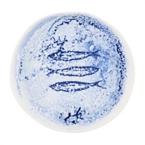 Churchill Inked Fresco Natural Footed Plates Blue 215mm (6 Pack)