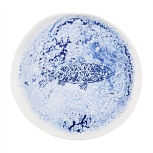 Churchill Inked Fresco Natural Footed Plates Blue 165mm (6 Pack)